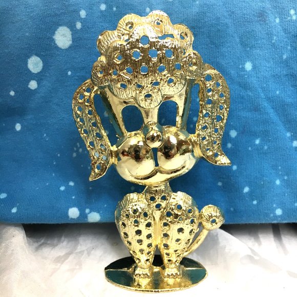 Torfino Kitsch 50's Poodle Earring Stand Gold Tone Metal Vtg 80s - Picture 1 of 7